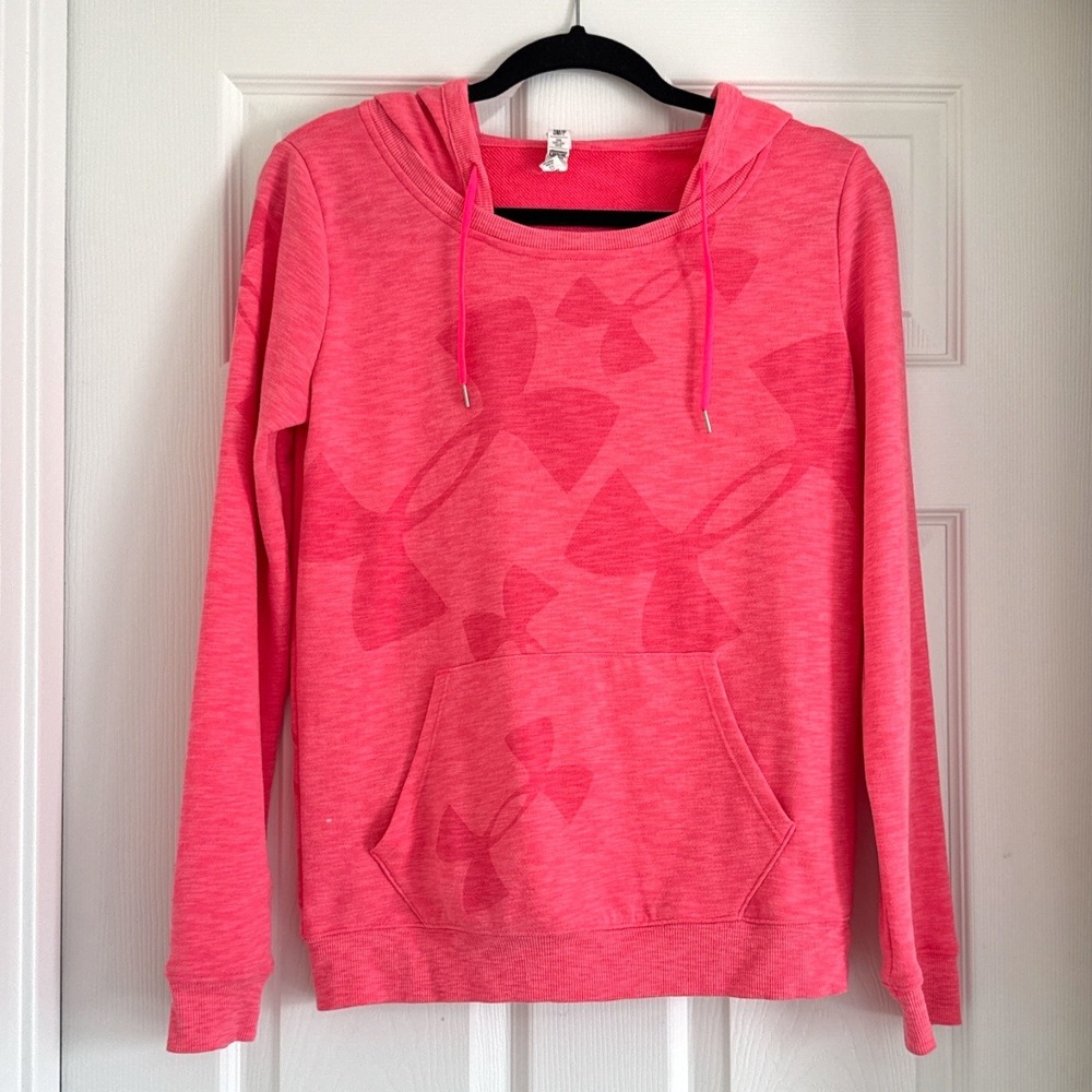 Under Armour Women's Small Pink Logo‎ Hoodie Pullover Sweatshirt Activewear